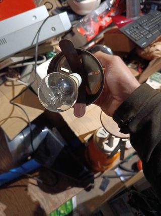 Lampadario vintage vetro, metallo e legno