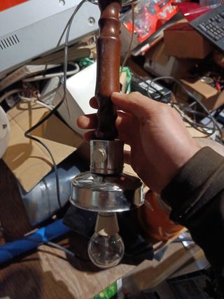 Lampadario vintage vetro, metallo e legno