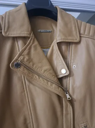 Cazadora Piel Massimo Dutti Beige