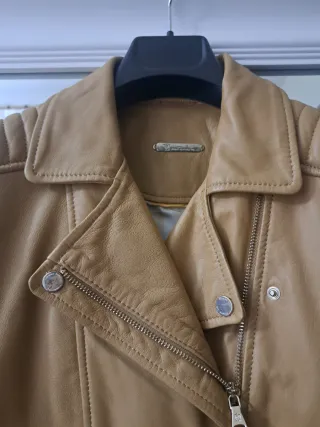 Cazadora Piel Massimo Dutti Beige