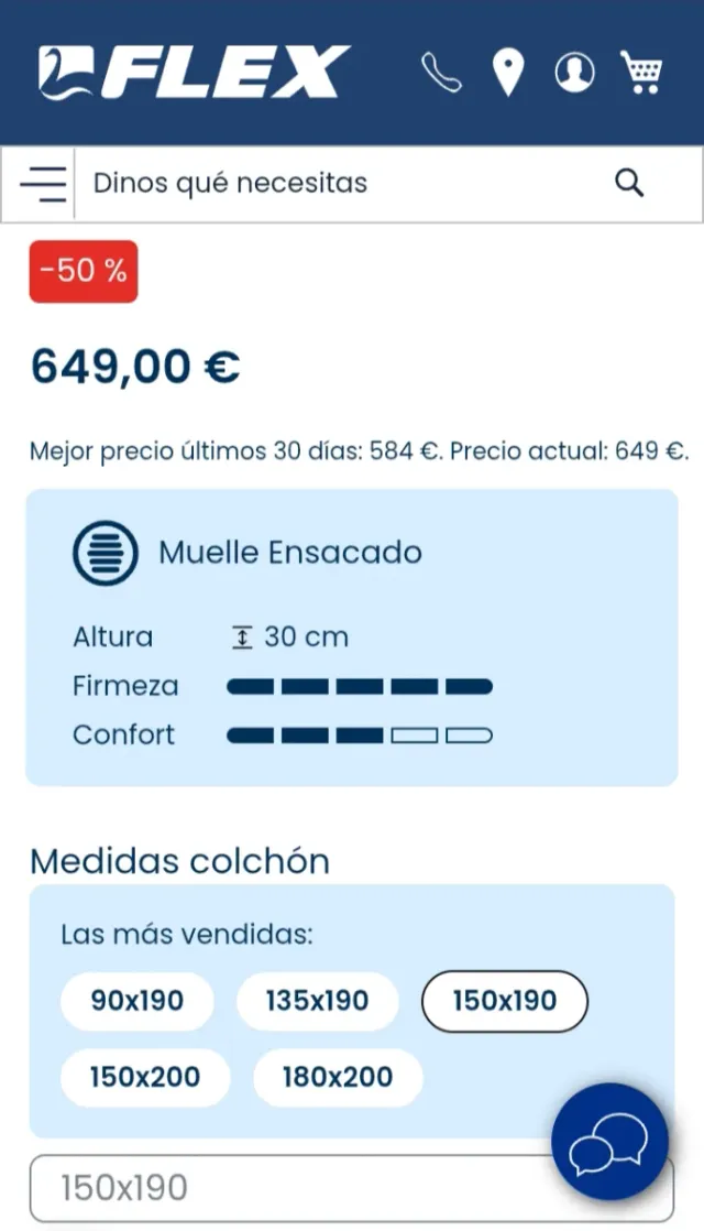 NUBE+Canapé150x190 FLEX Colchón Muelles Ensacados