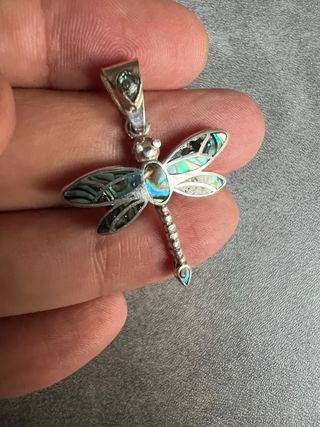 Colgante Plata Libélula Abalón Multicolor