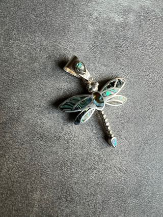 Colgante Plata Libélula Abalón Multicolor