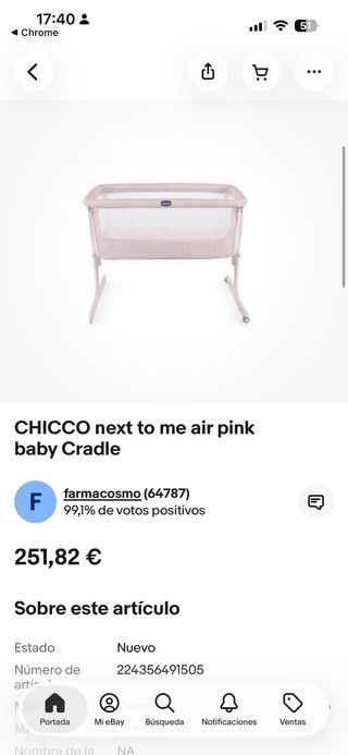 Cuna Colecho Chicco Next2Me Rosa