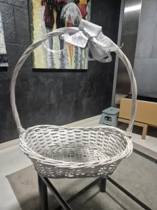 Cesta Mimbre Blanca Decorada