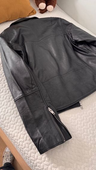 Chaqueta Biker Piel Negra Zara Talla L