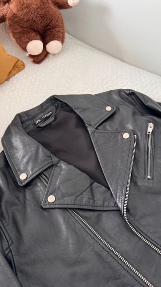 Chaqueta Biker Piel Negra Zara Talla L