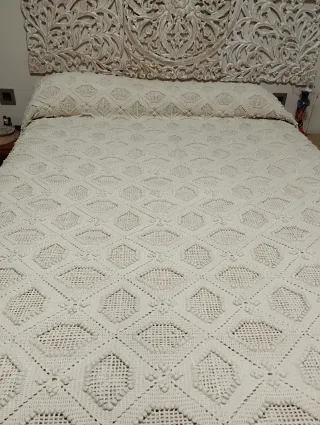 Colcha crochet algodón beige cama 135