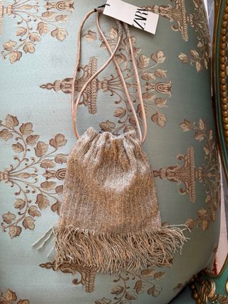 Bolso Zara Dorado y Plateado con Flecos