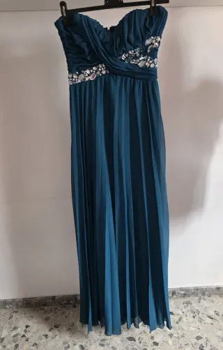 Vestido de noche azul verdoso
