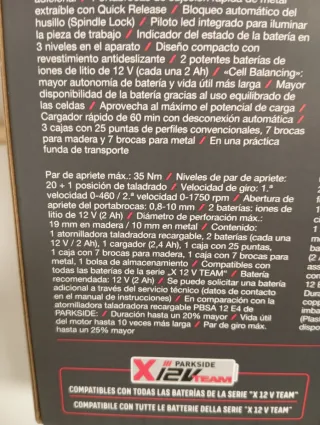 Taladro Atornillador Parkside 12V profesional top