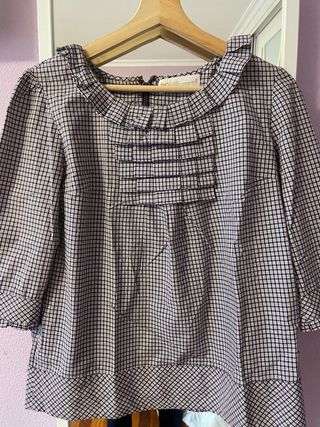Blusa Purificación García cuadros, manga 3/4