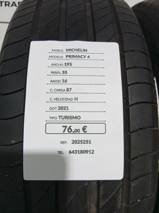 195 55 16 87H MICHELIN PRIMACY 4