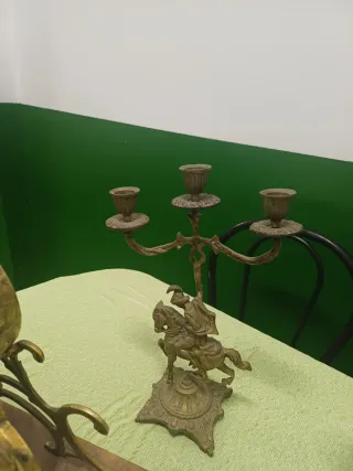 2 Relojes Bronce Antiguos con Base Mármol