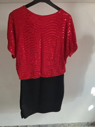 Vestido de fiesta lentejuelas rojo y negro