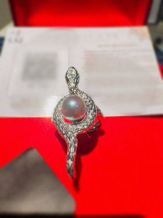 Anillo Serpiente Perla Akoya 8mm Circonitas