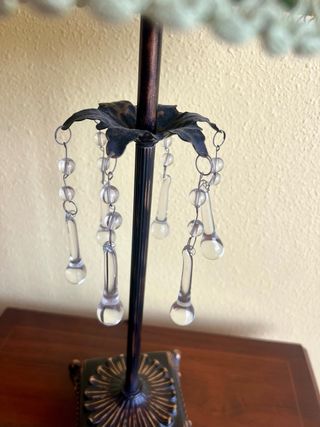 Lámpara Mesa Vintage Tela Cristal Metal