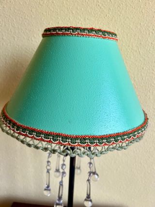 Lámpara Mesa Vintage Tela Cristal Metal