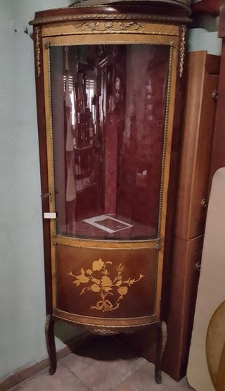 VITRINA ESQUINERA MARINER MADERA Y BRONCE AÑOS 70