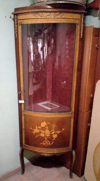 VITRINA ESQUINERA MARINER MADERA Y BRONCE AÑOS 70