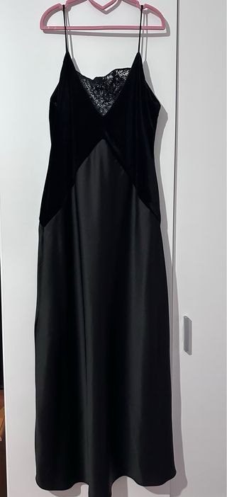 Vestido MIDI Zara Satén y Encaje Negro