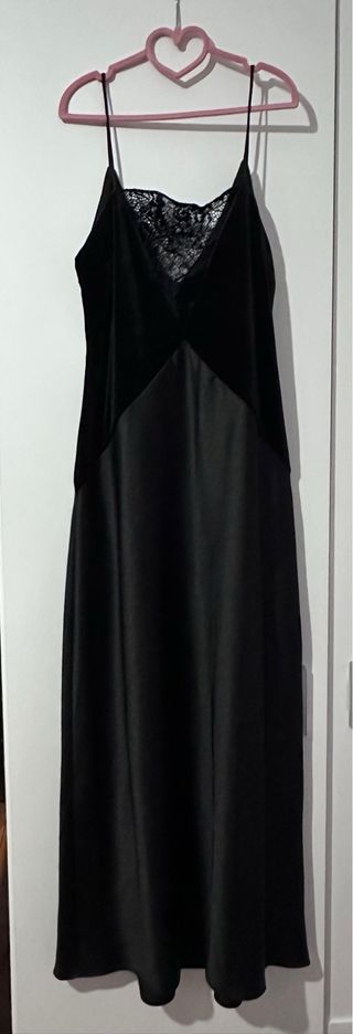 Vestido MIDI Zara Satén y Encaje Negro