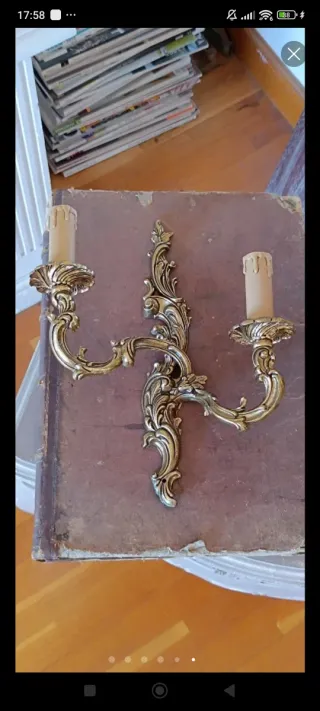 Candelabro antiguo dorado metal