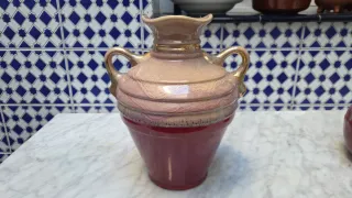 2 Jarrones de Cerámica Beige y Rojo