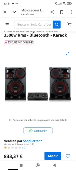 LG Microcadena 3500W Bluetooth Karaoke