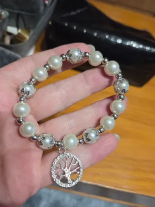 Pulsera perlas árbol vida plata