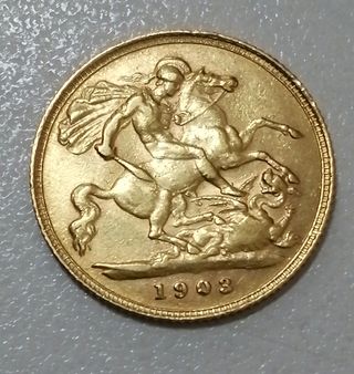 MONEDA ORO MEDIO SOBERANO 1908 EDUARDO VII