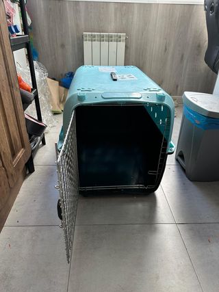 Transportín perro mediano negro y azul