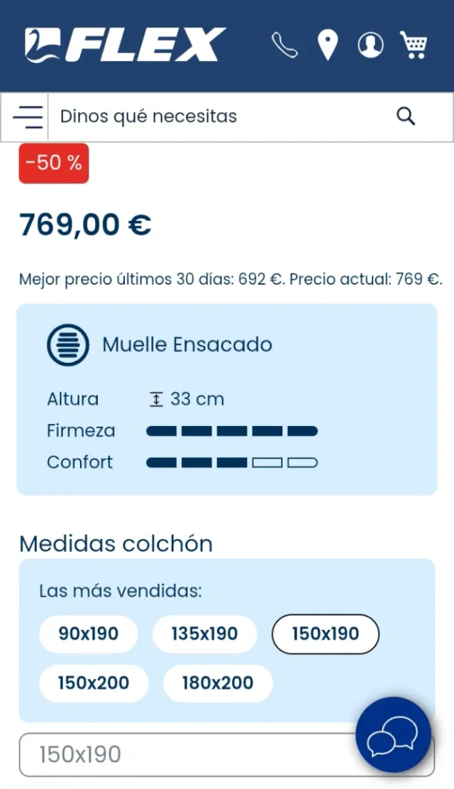 NIMBUS+Canapé150x190 FLEX Colchón de Muelles Ensac