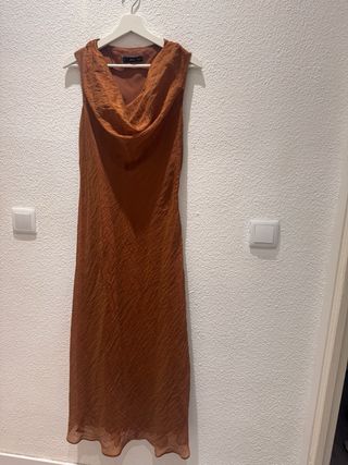 Vestido Mango sin mangas color marrón/dorado