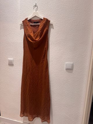 Vestido Mango sin mangas color marrón/dorado