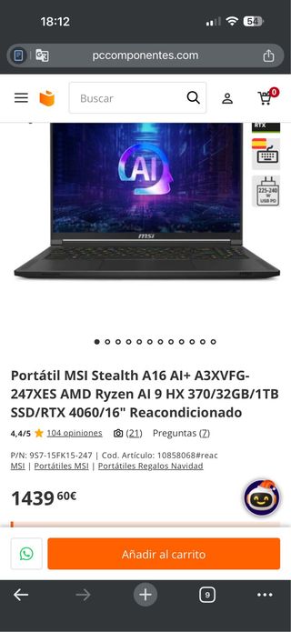MSI A16 Ryzen AI 9 HX 370/32GB/1TB SSD/RTX 4060