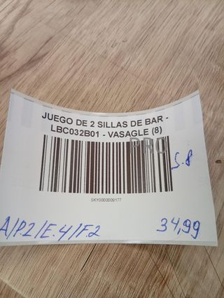 Set di 2 Sedie da Bar - LBC032B01 - VASAGLE