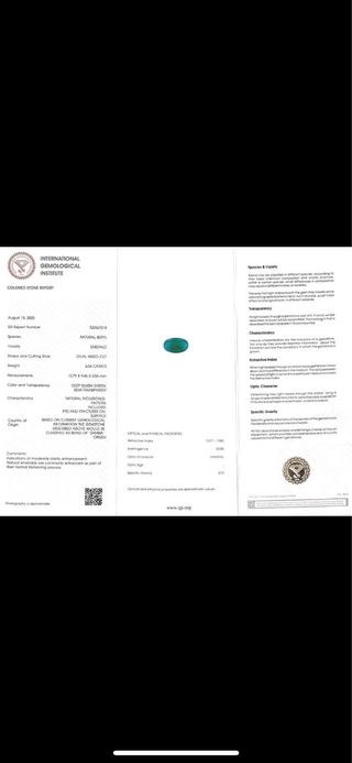 Esmeralda Natural 6.54 ct - Certificado IGI