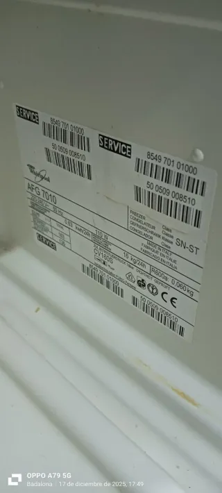 Congelador Vertical Whirlpool Blanco 119 x 60 x 60