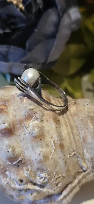 Anillo vintage plata perla diseño años 60