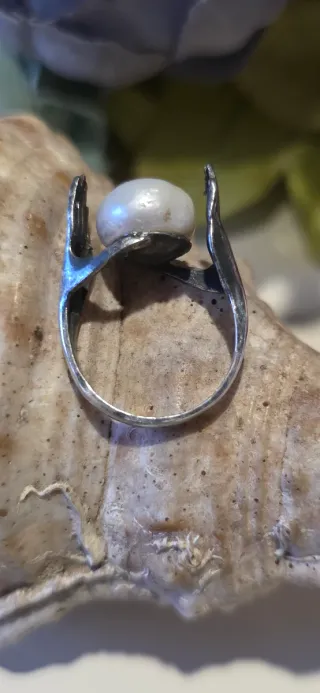 Anillo vintage plata perla diseño años 60