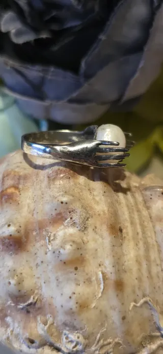 Anillo vintage plata perla diseño años 60