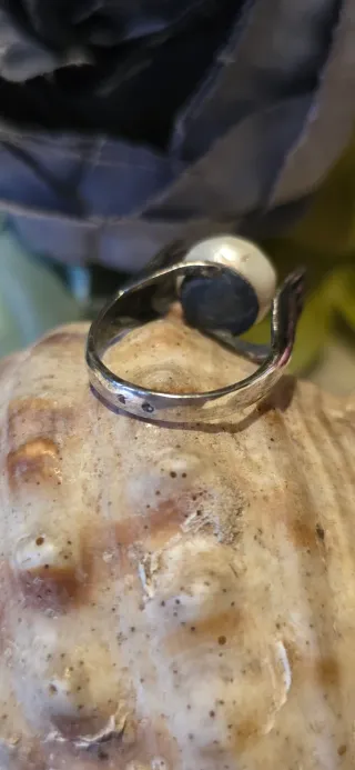 Anillo vintage plata perla diseño años 60