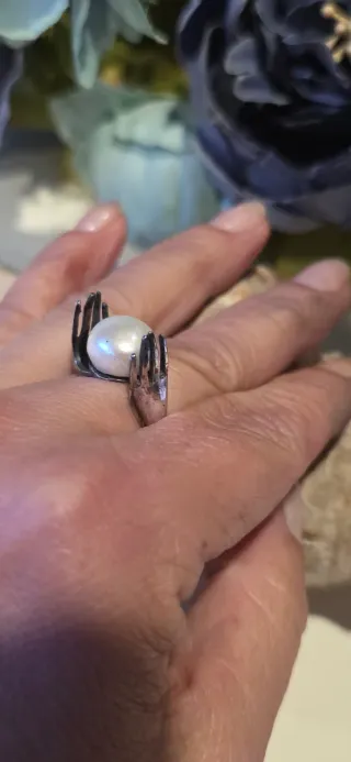 Anillo vintage plata perla diseño años 60