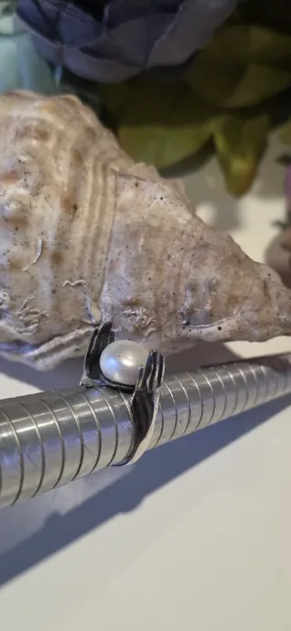 Anillo vintage plata perla diseño años 60