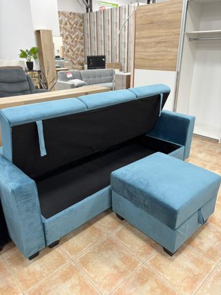 Sofá Cama Azul con Puffs Almacenamiento
