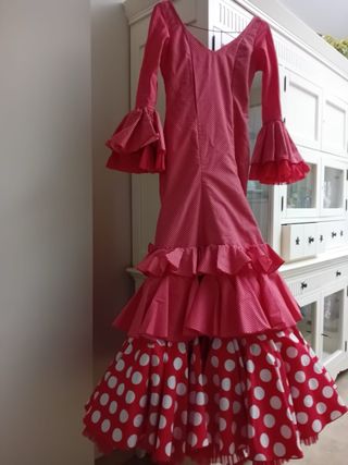 Vestido Flamenca Niña Rojo Lunares