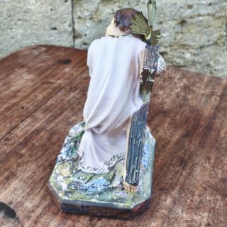 Niño Jesús antigua apoyado en la cruz ojos cristal