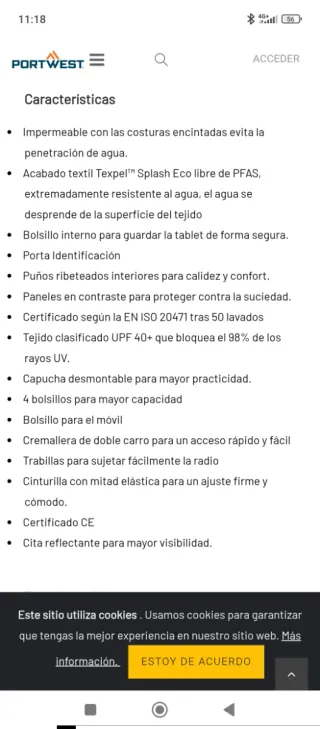 CAZADORA TRABAJO PORTWEST A/V SERIE 363 - TALLA L