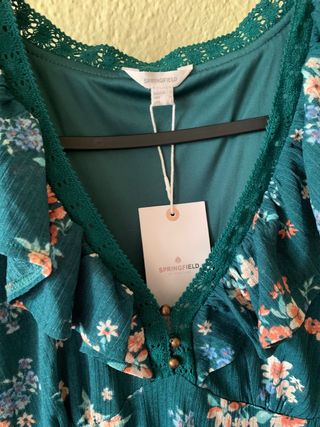 Vestido floral volante manga larga